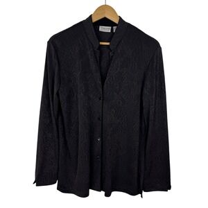 Chico's Travelers Button Down Top Women's 1 (US M) Brown Slinky Knit Long Sleeve